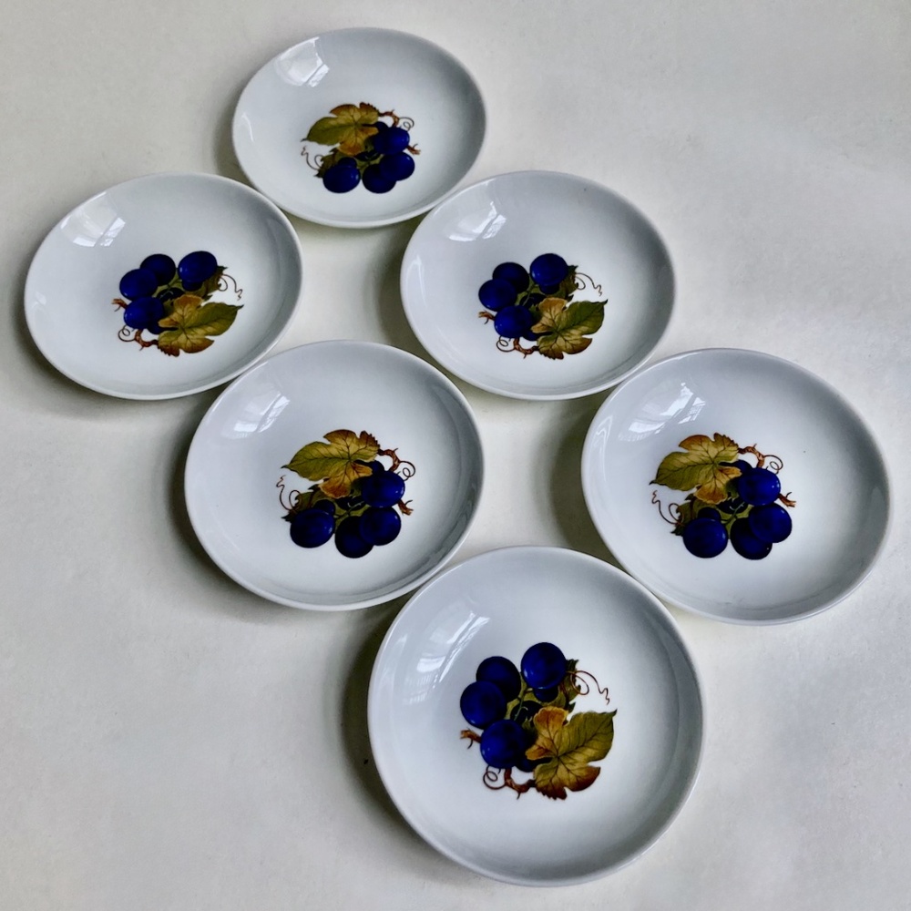 Vintage Set of 6 Naaman Israel "Grapes & Leaves" Porcelain Dishes